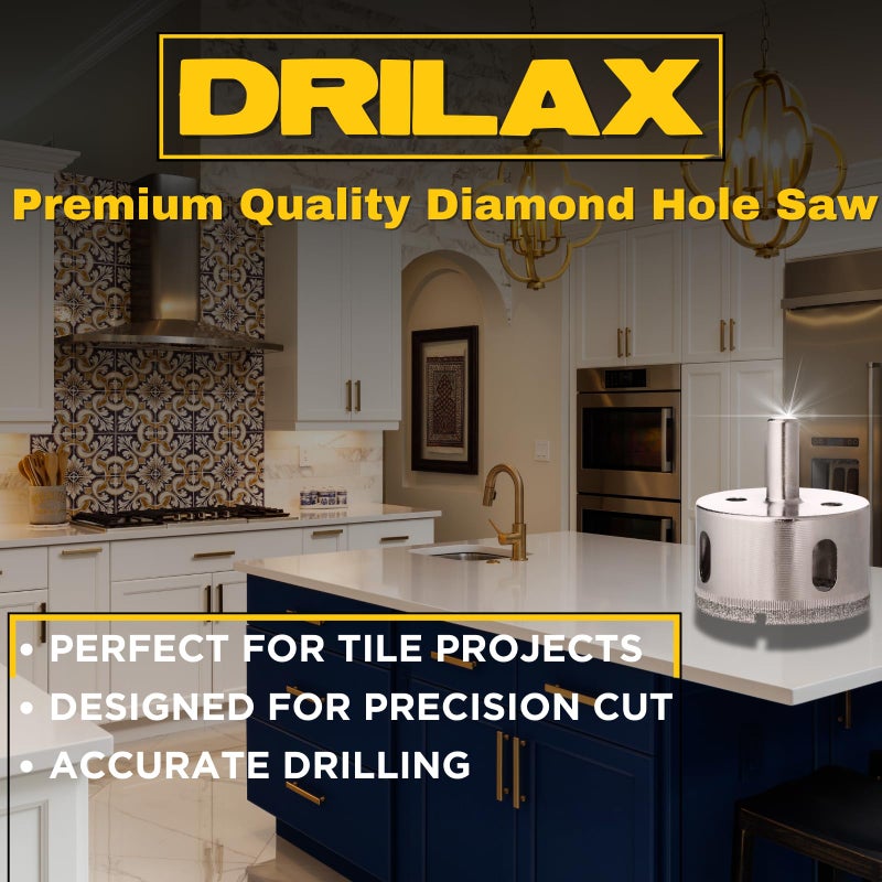 Drilax 2" Diamond Hole Saw for Pipes & Drains | 1-1/8" Deep Cut Drill Bit with 3/8" Shank | for Glass, Ceramic, Porcelain & Tile Renovation - Image 4